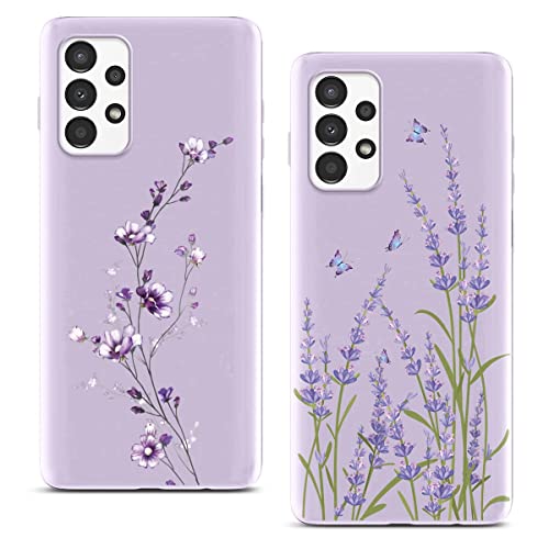 Phoona [2 Stück] Hülle für Samsung Galaxy A13 4G 6,6", TPU Weiche Violett Matt Silicone Schutzhülle, Ultra Dünn Stoßfest Schutz Handyhülle mit Motiv Designs Case Cover für Samsung A13 4G Blume von Phoona