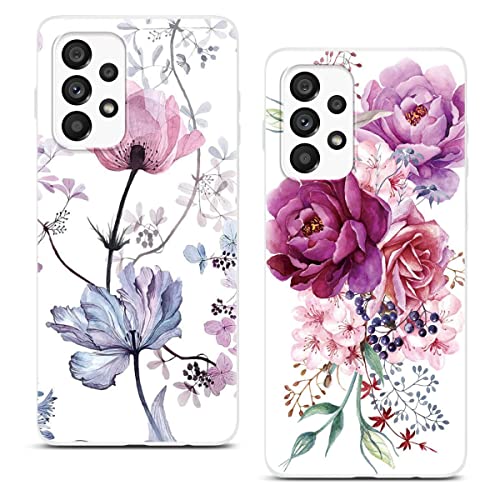 Phoona [2 Stück] Hülle für Samsung Galaxy A53 5G 6,5", TPU Weiche Weiß Matt Silicone Schutzhülle, Ultra Dünn Stoßfest Kratzfest Schutz Handyhülle mit Motiv Designs Case Cover für Samsung A53 5G Blume von Phoona