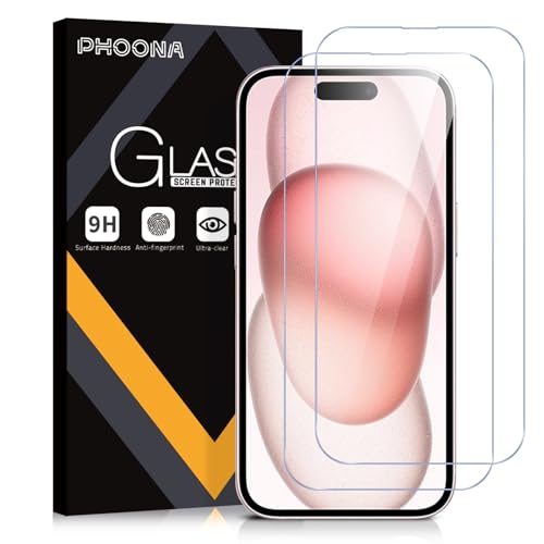 Phoona 2 Stück Schutzfolie für iPhone 15,Anti-Kratz,9H Härte,Keine Blasen,Ultra-HD Transparent,Schutzglas Displayschutzfolie für Apple iPhone 15 von Phoona