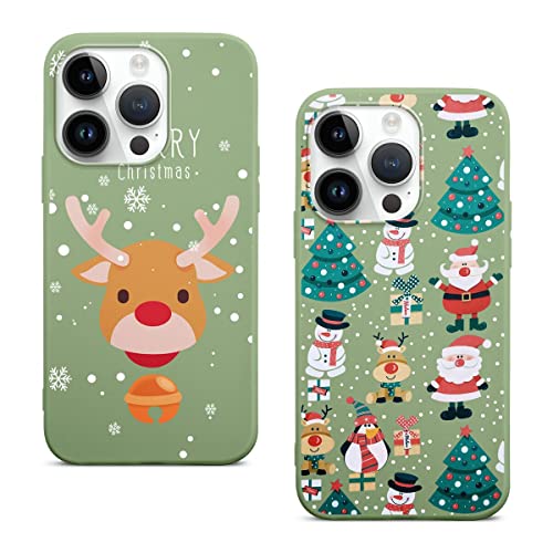 Phoona [2 Stück Weihnacht Hülle für Apple iPhone 14 Pro 6,1" Schutzhülle, Grün Silikon Stoßfest Handyhülle Schutz mit Weihnachtsbaum Deko Weihnachten Geschenk Designs Case Cover für iPhone 14 Pro von Phoona