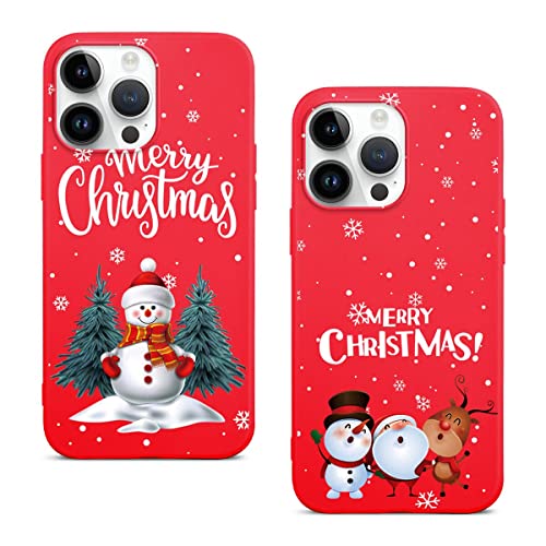 Phoona [2 Stück Weihnacht Hülle für Apple iPhone 14 Pro Max 6,7" Schutzhülle, TPU Rot Silikon Stoßfest Handyhülle mit Schneemann Weihnachten Geschenk Motiv Designs Case Cover für iPhone 14 Pro Max von Phoona