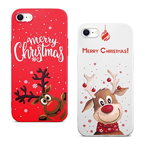 Phoona [2 Stück Weihnacht Hülle für iPhone SE 2022/7 / 8 / SE 2020 4,7" Schutzhülle, TPU Weiß Silikon Stoßfest Handyhülle mit Elch Deko Weihnachten Geschenk Motiv Designs Case Cover für iPhone SE 3 von Phoona