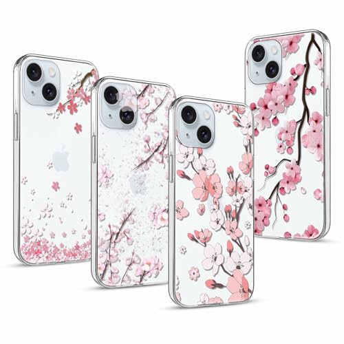 Phoona [4 Stück Handyhülle für iPhone 15 6,1" Hülle,Blumen Gesicht Niedliches Design Case Weiches Flüssiges Silikon Flexibel TPU Schutzhülle Frauen Mädchen Cover für iPhone 15 von Phoona