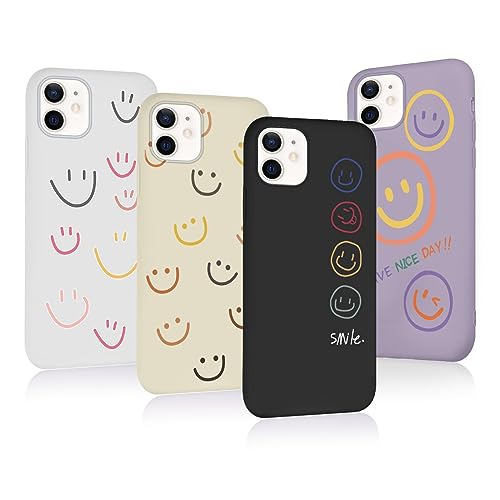 Phoona 4 Stück Handyhülle für iPhone 15 Pro 6,1" Hülle Smiley Gesicht Niedliches Design Case Weiches Flüssiges Silikon Flexibel TPU Schutzhülle Frauen Mädchen Cover für iPhone 15 Pro,Smiley von Phoona