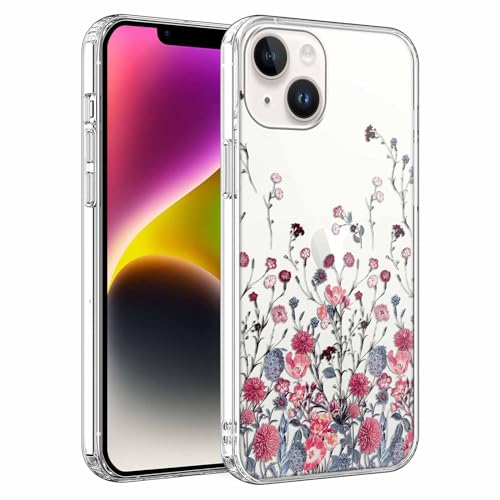 Phoona Durchsichtig Handyhülle Kompatibel mit iPhone 15 Plus Hülle 6,7", Blumen Muster Frauen Mädchen Aesthetic Case, Dünn Weich Schlanke Silikon Slim Stoßfest Schutzhülle, für iPhone 15 Plus von Phoona