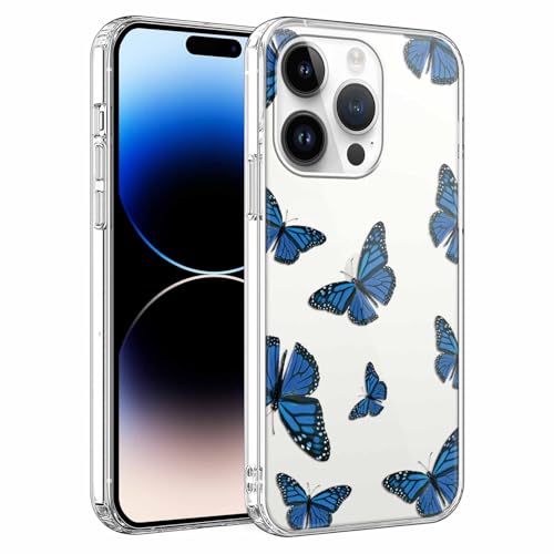 Phoona Durchsichtig Silikon Hülle für Apple iPhone 14 Pro Max 6,7" Case, Weiche Transparente Handyhülle, Ultra Dünn TPU Stoßfeste Kratzfeste Schutzhülle Schmetterling Motiv Designs Cover von Phoona