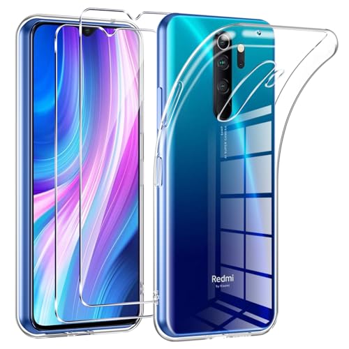 Phoona HandyHülle für Xiaomi Redmi Note 8 Pro Hülle mit 2 Stück Panzerfolie,Dünne Weiche TPU Silikon Transparent Stoßfest Schutzhülle für Redmi Note 8 Pro Hülle Klar Kratzfest von Phoona