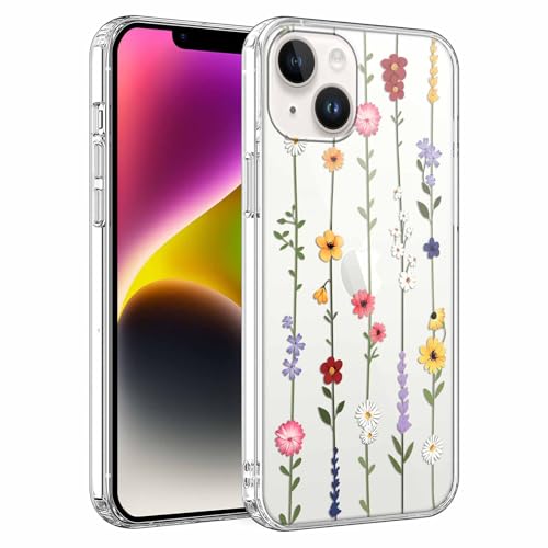 Phoona Handyhülle für iPhone 15 6,1", Transparent Blume4 Muster Frauen Mädchen Aesthetic Handyhülle Dünn Weich Schlanke Silikon TPU Slim Klar Stoßfest Schutzhülle für iPhone 15 von Phoona