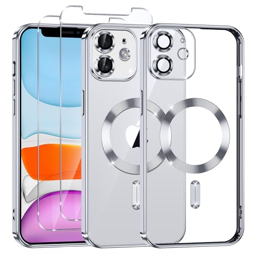 Phoona Klare Magnetisch Hülle für iPhone 11 6,1 Zoll, mit 2 Stück Gehärtete Glas Schutzfolie, Anti-Gelb, Stoßfest Kabellosem Laden, Anti Scratch, Silber Phoona Klare Magnetisch Hülle für iPhone 11 6,1 Zoll, mit 2 Stück Gehärtete Glas Schutzfolie, Anti-Gelb, Stoßfest Kabellosem Laden, Anti Scratch, Silber von Phoona