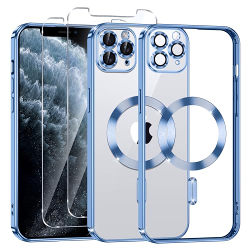 Phoona Klare Magnetisch Hülle für iPhone 11 Pro 5,8 Zoll, mit 2 Stück Gehärtete Glas Schutzfolie, Anti-Gelb, Stoßfest Kabellosem Laden, Anti Scratch, Blau Phoona Klare Magnetisch Hülle für iPhone 11 Pro 5,8 Zoll, mit 2 Stück Gehärtete Glas Schutzfolie, Anti-Gelb, Stoßfest Kabellosem Laden, Anti Scratch, Blau von Phoona