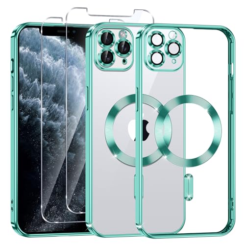 Phoona Klare Magnetisch Hülle für iPhone 11 Pro Max 6,5 Zoll, mit 2 Stück Gehärtete Glas Schutzfolie, Anti-Gelb, Stoßfest Kabellosem Laden, Anti Scratch, Grün Phoona Klare Magnetisch Hülle für iPhone 11 Pro Max 6,5 Zoll, mit 2 Stück Gehärtete Glas Schutzfolie, Anti-Gelb, Stoßfest Kabellosem Laden, Anti Scratch, Grün von Phoona