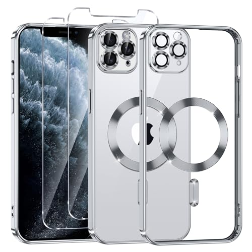 Phoona Klare Magnetisch Hülle für iPhone 11 Pro Max 6,5 Zoll, mit 2 Stück Gehärtete Glas Schutzfolie, Anti-Gelb, Stoßfest Kabellosem Laden, Anti Scratch, Silber Phoona Klare Magnetisch Hülle für iPhone 11 Pro Max 6,5 Zoll, mit 2 Stück Gehärtete Glas Schutzfolie, Anti-Gelb, Stoßfest Kabellosem Laden, Anti Scratch, Silber von Phoona