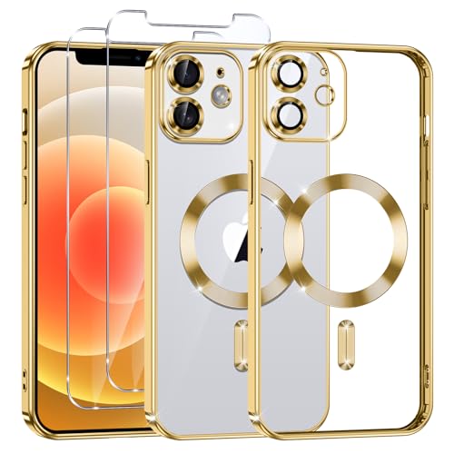 Phoona Klare Magnetisch Hülle für iPhone 12 6,1 Zoll, mit 2 Stück Gehärtete Glas Schutzfolie, Anti-Gelb, Stoßfest Kabellosem Laden, Anti Scratch, Gold Phoona Klare Magnetisch Hülle für iPhone 12 6,1 Zoll, mit 2 Stück Gehärtete Glas Schutzfolie, Anti-Gelb, Stoßfest Kabellosem Laden, Anti Scratch, Gold von Phoona