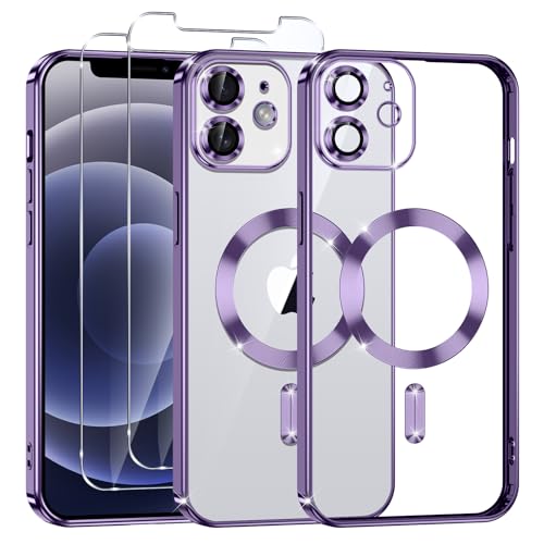 Phoona Klare Magnetisch Hülle für iPhone 12 6,1 Zoll, mit 2 Stück Gehärtete Glas Schutzfolie, Anti-Gelb, Stoßfest Kabellosem Laden, Anti Scratch, Lila Phoona Klare Magnetisch Hülle für iPhone 12 6,1 Zoll, mit 2 Stück Gehärtete Glas Schutzfolie, Anti-Gelb, Stoßfest Kabellosem Laden, Anti Scratch, Lila von Phoona