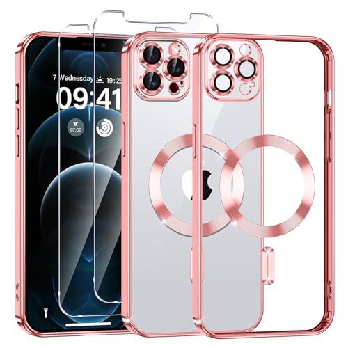 Phoona Klare Magnetisch Hülle für iPhone 12 Pro Max 6,7 Zoll, mit 2 Stück Gehärtete Glas Schutzfolie, Anti-Gelb, Stoßfest Kabellosem Laden, Anti Scratch, Rosa Phoona Klare Magnetisch Hülle für iPhone 12 Pro Max 6,7 Zoll, mit 2 Stück Gehärtete Glas Schutzfolie, Anti-Gelb, Stoßfest Kabellosem Laden, Anti Scratch, Rosa von Phoona