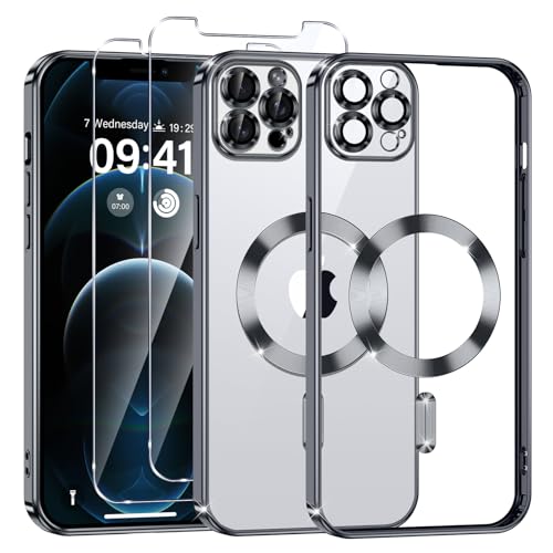 Phoona Klare Magnetisch Hülle für iPhone 12 Pro Max 6,7 Zoll, mit 2 Stück Gehärtete Glas Schutzfolie, Anti-Gelb, Stoßfest Kabellosem Laden, Anti Scratch, Schwarz Phoona Klare Magnetisch Hülle für iPhone 12 Pro Max 6,7 Zoll, mit 2 Stück Gehärtete Glas Schutzfolie, Anti-Gelb, Stoßfest Kabellosem Laden, Anti Scratch, Schwarz von Phoona