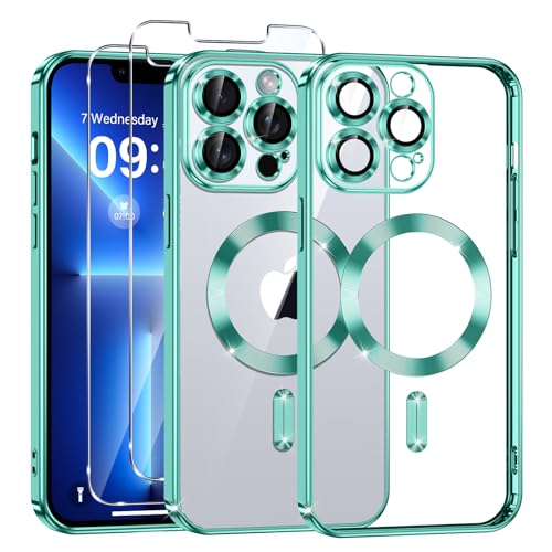 Phoona Klare Magnetisch Hülle für iPhone 13 Pro Max 6,7 Zoll, mit 2 Stück Gehärtete Glas Schutzfolie, Anti-Gelb, Stoßfest Kabellosem Laden, Anti Scratch, Grün Phoona Klare Magnetisch Hülle für iPhone 13 Pro Max 6,7 Zoll, mit 2 Stück Gehärtete Glas Schutzfolie, Anti-Gelb, Stoßfest Kabellosem Laden, Anti Scratch, Grün von Phoona