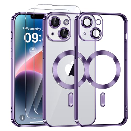 Phoona Klare Magnetisch Hülle für iPhone 14 6,1 Zoll, mit 2 Stück Gehärtete Glas Schutzfolie, Anti-Gelb, Stoßfest Kabellosem Laden, Anti Scratch, Lila Phoona Klare Magnetisch Hülle für iPhone 14 6,1 Zoll, mit 2 Stück Gehärtete Glas Schutzfolie, Anti-Gelb, Stoßfest Kabellosem Laden, Anti Scratch, Lila von Phoona
