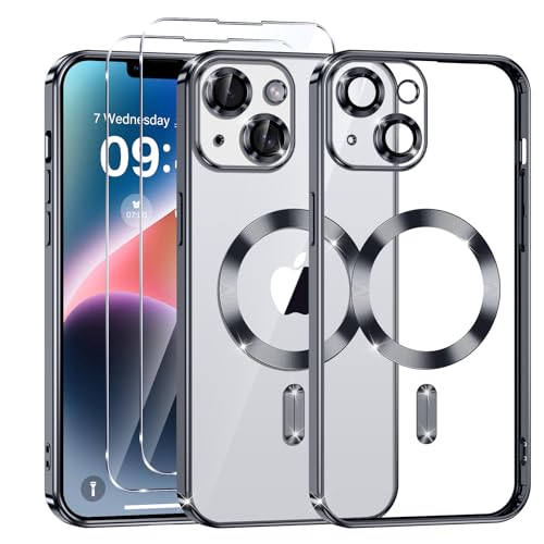 Phoona Klare Magnetisch Hülle für iPhone 14 6,1 Zoll, mit 2 Stück Gehärtete Glas Schutzfolie, Anti-Gelb, Stoßfest Kabellosem Laden, Anti Scratch, Schwarz Phoona Klare Magnetisch Hülle für iPhone 14 6,1 Zoll, mit 2 Stück Gehärtete Glas Schutzfolie, Anti-Gelb, Stoßfest Kabellosem Laden, Anti Scratch, Schwarz von Phoona
