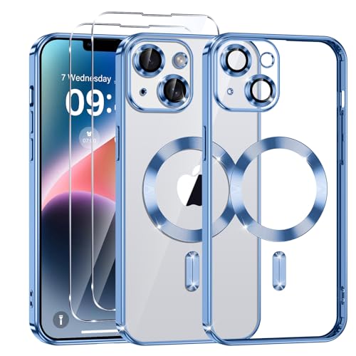 Phoona Klare Magnetisch Hülle für iPhone 14 Plus 6,7 Zoll, mit 2 Stück Gehärtete Glas Schutzfolie, Anti-Gelb, Stoßfest Kabellosem Laden, Anti Scratch, Blau Phoona Klare Magnetisch Hülle für iPhone 14 Plus 6,7 Zoll, mit 2 Stück Gehärtete Glas Schutzfolie, Anti-Gelb, Stoßfest Kabellosem Laden, Anti Scratch, Blau von Phoona