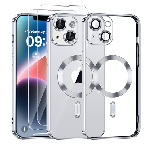 Phoona Klare Magnetisch Hülle für iPhone 14 Plus 6,7 Zoll, mit 2 Stück Gehärtete Glas Schutzfolie, Anti-Gelb, Stoßfest Kabellosem Laden, Anti Scratch, Silber Phoona Klare Magnetisch Hülle für iPhone 14 Plus 6,7 Zoll, mit 2 Stück Gehärtete Glas Schutzfolie, Anti-Gelb, Stoßfest Kabellosem Laden, Anti Scratch, Silber von Phoona