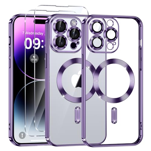 Phoona Klare Magnetisch Hülle für iPhone 14 Pro Max 6,7 Zoll, mit 2 Stück Gehärtete Glas Schutzfolie, Anti-Gelb, Stoßfest Kabellosem Laden, Anti Scratch, Lila Phoona Klare Magnetisch Hülle für iPhone 14 Pro Max 6,7 Zoll, mit 2 Stück Gehärtete Glas Schutzfolie, Anti-Gelb, Stoßfest Kabellosem Laden, Anti Scratch, Lila von Phoona