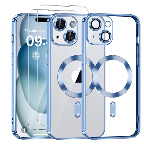 Phoona Klare Magnetisch Hülle für iPhone 15 6,1 Zoll, mit 2 Stück Gehärtete Glas Schutzfolie, Anti-Gelb, Stoßfest Kabellosem Laden, Anti Scratch, Blau Phoona Klare Magnetisch Hülle für iPhone 15 6,1 Zoll, mit 2 Stück Gehärtete Glas Schutzfolie, Anti-Gelb, Stoßfest Kabellosem Laden, Anti Scratch, Blau von Phoona