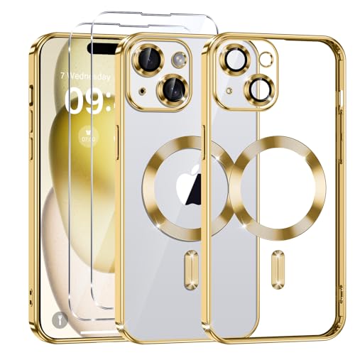 Phoona Klare Magnetisch Hülle für iPhone 15 Plus 6,7 Zoll, mit 2 Stück Gehärtete Glas Schutzfolie, Anti-Gelb, Stoßfest Kabellosem Laden, Anti Scratch, Gold Phoona Klare Magnetisch Hülle für iPhone 15 Plus 6,7 Zoll, mit 2 Stück Gehärtete Glas Schutzfolie, Anti-Gelb, Stoßfest Kabellosem Laden, Anti Scratch, Gold von Phoona