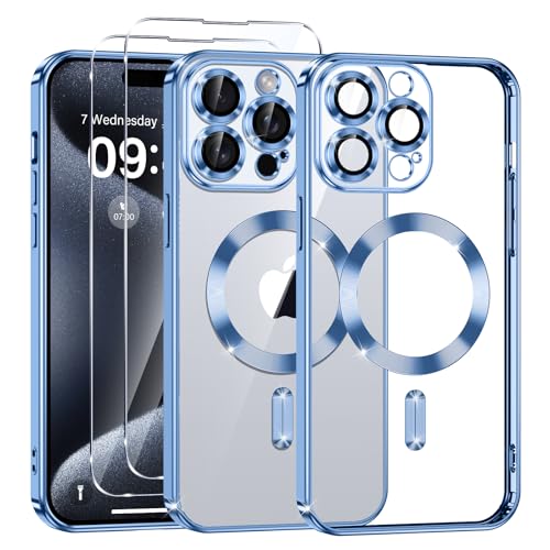 Phoona Klare Magnetisch Hülle für iPhone 15 Pro 6,1 Zoll, mit 2 Stück Gehärtete Glas Schutzfolie, Anti-Gelb, Stoßfest Kabellosem Laden, Anti Scratch, Blau Phoona Klare Magnetisch Hülle für iPhone 15 Pro 6,1 Zoll, mit 2 Stück Gehärtete Glas Schutzfolie, Anti-Gelb, Stoßfest Kabellosem Laden, Anti Scratch, Blau von Phoona