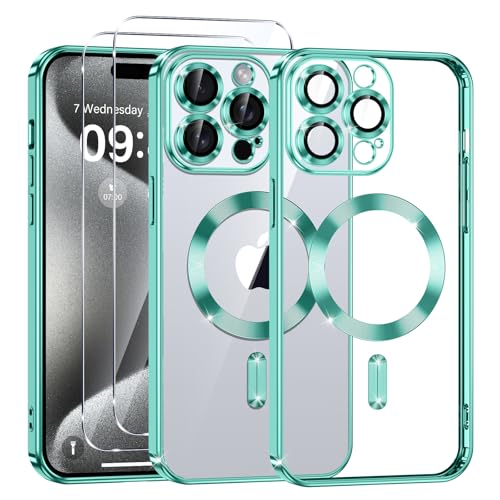 Phoona Klare Magnetisch Hülle für iPhone 15 Pro Max 6,7 Zoll, mit 2 Stück Gehärtete Glas Schutzfolie, Anti-Gelb, Stoßfest Kabellosem Laden, Anti Scratch, Grün Phoona Klare Magnetisch Hülle für iPhone 15 Pro Max 6,7 Zoll, mit 2 Stück Gehärtete Glas Schutzfolie, Anti-Gelb, Stoßfest Kabellosem Laden, Anti Scratch, Grün von Phoona