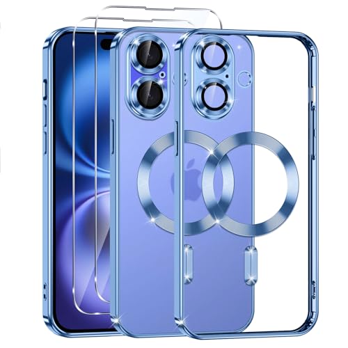 Phoona Klare Magnetisch Hülle für iPhone 16 6,1 Zoll, mit 2 Stück Gehärtete Glas Schutzfolie, Anti-Gelb, Stoßfest Kabellosem Laden, Anti Scratch, Blau Phoona Klare Magnetisch Hülle für iPhone 16 6,1 Zoll, mit 2 Stück Gehärtete Glas Schutzfolie, Anti-Gelb, Stoßfest Kabellosem Laden, Anti Scratch, Blau von Phoona