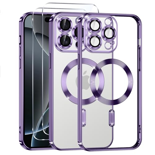 Phoona Klare Magnetisch Hülle für iPhone 16 Pro 6,3 Zoll, mit 2 Stück Gehärtete Glas Schutzfolie, Anti-Gelb, Stoßfest Kabellosem Laden, Anti Scratch, Lila Phoona Klare Magnetisch Hülle für iPhone 16 Pro 6,3 Zoll, mit 2 Stück Gehärtete Glas Schutzfolie, Anti-Gelb, Stoßfest Kabellosem Laden, Anti Scratch, Lila von Phoona
