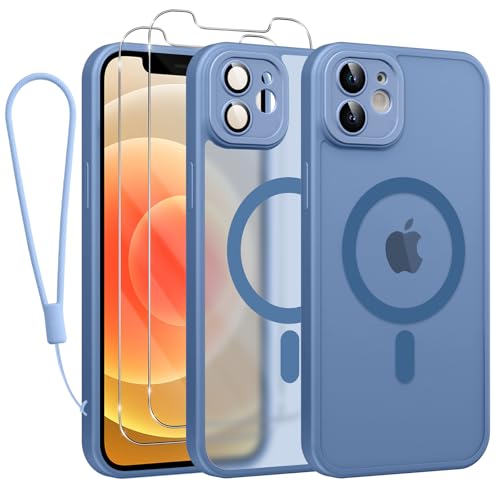 Phoona Magnetisch Hülle für iPhone 12 6,1 Zoll Kompatibel mit MagSafe, mit 2 Schutzfolie & 1 Handykette, Stoßfeste Kratzfeste Schutzhülle Dünne Handyhülle Durchscheinende Matte Case, Blau Phoona Magnetisch Hülle für iPhone 12 6,1 Zoll Kompatibel mit MagSafe, mit 2 Schutzfolie & 1 Handykette, Stoßfeste Kratzfeste Schutzhülle Dünne Handyhülle Durchscheinende Matte Case, Blau von Phoona