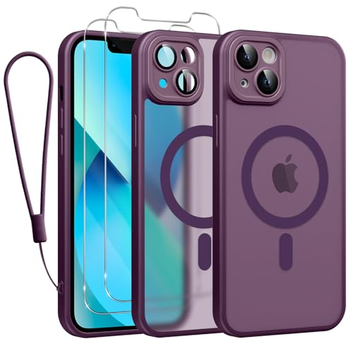 Phoona Magnetisch Hülle für iPhone 13 6,1 Zoll Kompatibel mit MagSafe, mit 2 Schutzfolie & 1 Handykette, Stoßfeste Kratzfeste Schutzhülle Dünne Handyhülle Durchscheinende Matte Case, Lila Phoona Magnetisch Hülle für iPhone 13 6,1 Zoll Kompatibel mit MagSafe, mit 2 Schutzfolie & 1 Handykette, Stoßfeste Kratzfeste Schutzhülle Dünne Handyhülle Durchscheinende Matte Case, Lila von Phoona
