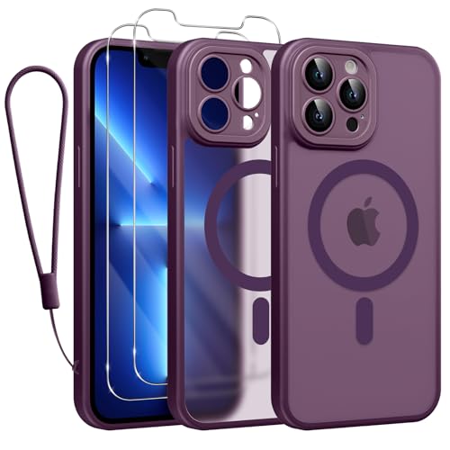 Phoona Magnetisch Hülle für iPhone 13 Pro 6,1 Zoll Kompatibel mit MagSafe, mit 2 Schutzfolie & 1 Handykette, Stoßfeste Kratzfeste Schutzhülle Dünne Handyhülle Durchscheinende Matte Case, Lila Phoona Magnetisch Hülle für iPhone 13 Pro 6,1 Zoll Kompatibel mit MagSafe, mit 2 Schutzfolie & 1 Handykette, Stoßfeste Kratzfeste Schutzhülle Dünne Handyhülle Durchscheinende Matte Case, Lila von Phoona