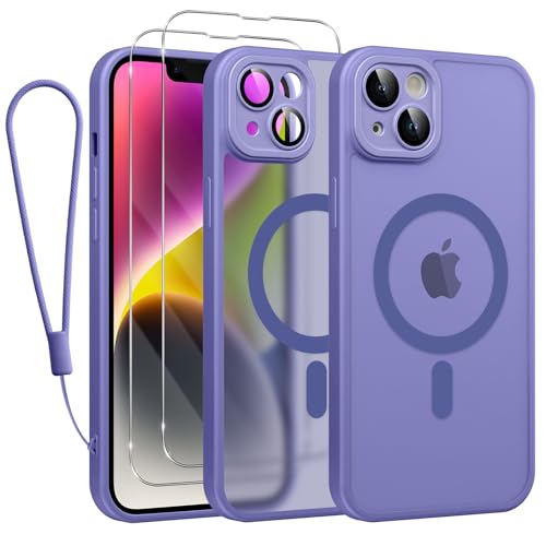 Phoona Magnetisch Hülle für iPhone 14 6,1 Zoll Kompatibel mit MagSafe, mit 2 Schutzfolie & 1 Handykette, Stoßfeste Kratzfeste Schutzhülle Dünne Handyhülle Durchscheinende Matte Case, Blasslila Phoona Magnetisch Hülle für iPhone 14 6,1 Zoll Kompatibel mit MagSafe, mit 2 Schutzfolie & 1 Handykette, Stoßfeste Kratzfeste Schutzhülle Dünne Handyhülle Durchscheinende Matte Case, Blasslila von Phoona