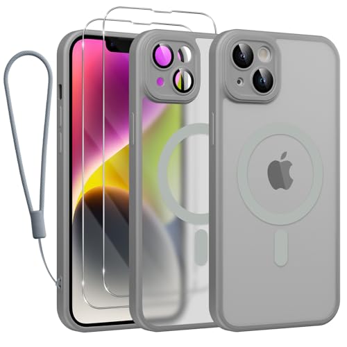 Phoona Magnetisch Hülle für iPhone 14 6,1 Zoll Kompatibel mit MagSafe, mit 2 Schutzfolie & 1 Handykette, Stoßfeste Kratzfeste Schutzhülle Dünne Handyhülle Durchscheinende Matte Case, Grau Phoona Magnetisch Hülle für iPhone 14 6,1 Zoll Kompatibel mit MagSafe, mit 2 Schutzfolie & 1 Handykette, Stoßfeste Kratzfeste Schutzhülle Dünne Handyhülle Durchscheinende Matte Case, Grau von Phoona