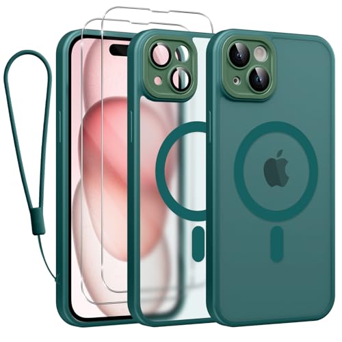 Phoona Magnetisch Hülle für iPhone 15 6,1 Zoll Kompatibel mit MagSafe, mit 2 Schutzfolie & 1 Handykette, Stoßfeste Kratzfeste Schutzhülle Dünne Handyhülle Durchscheinende Matte Case, Dunkelgrün Phoona Magnetisch Hülle für iPhone 15 6,1 Zoll Kompatibel mit MagSafe, mit 2 Schutzfolie & 1 Handykette, Stoßfeste Kratzfeste Schutzhülle Dünne Handyhülle Durchscheinende Matte Case, Dunkelgrün von Phoona