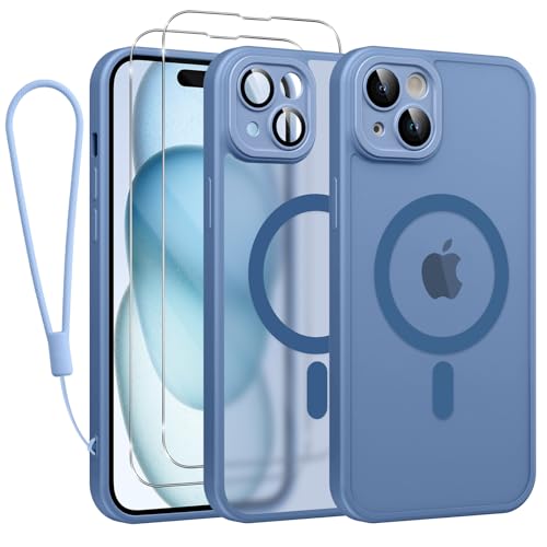 Phoona Magnetisch Hülle für iPhone 15 6,1 Zoll Kompatibel mit MagSafe, mit 2 Schutzfolie & 1 Handykette, Stoßfeste Kratzfeste Schutzhülle Dünne Handyhülle Durchscheinende Matte Case, Blau Phoona Magnetisch Hülle für iPhone 15 6,1 Zoll Kompatibel mit MagSafe, mit 2 Schutzfolie & 1 Handykette, Stoßfeste Kratzfeste Schutzhülle Dünne Handyhülle Durchscheinende Matte Case, Blau von Phoona