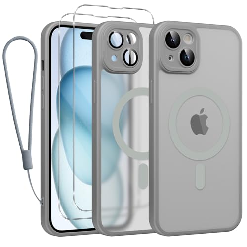 Phoona Magnetisch Hülle für iPhone 15 6,1 Zoll Kompatibel mit MagSafe, mit 2 Schutzfolie & 1 Handykette, Stoßfeste Kratzfeste Schutzhülle Dünne Handyhülle Durchscheinende Matte Case, Grau Phoona Magnetisch Hülle für iPhone 15 6,1 Zoll Kompatibel mit MagSafe, mit 2 Schutzfolie & 1 Handykette, Stoßfeste Kratzfeste Schutzhülle Dünne Handyhülle Durchscheinende Matte Case, Grau von Phoona