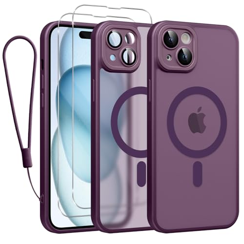 Phoona Magnetisch Hülle für iPhone 15 6,1 Zoll Kompatibel mit MagSafe, mit 2 Schutzfolie & 1 Handykette, Stoßfeste Kratzfeste Schutzhülle Dünne Handyhülle Durchscheinende Matte Case, Lila Phoona Magnetisch Hülle für iPhone 15 6,1 Zoll Kompatibel mit MagSafe, mit 2 Schutzfolie & 1 Handykette, Stoßfeste Kratzfeste Schutzhülle Dünne Handyhülle Durchscheinende Matte Case, Lila von Phoona