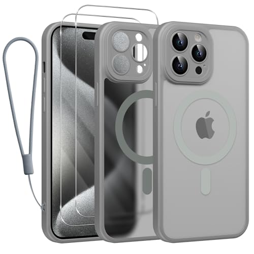 Phoona Magnetisch Hülle für iPhone 15 Pro 6,1 Zoll Kompatibel mit MagSafe, mit 2 Schutzfolie & 1 Handykette, Stoßfeste Kratzfeste Schutzhülle Dünne Handyhülle Durchscheinende Matte Case, Grau Phoona Magnetisch Hülle für iPhone 15 Pro 6,1 Zoll Kompatibel mit MagSafe, mit 2 Schutzfolie & 1 Handykette, Stoßfeste Kratzfeste Schutzhülle Dünne Handyhülle Durchscheinende Matte Case, Grau von Phoona