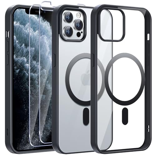 Phoona Magnetisch für iPhone 11 Pro Max Hülle mit 2 Stück Schutzfolie, Kompatibel mit Magsafe, Durchscheinende Matt, Rückseite Dünn Stoßfest Schutzhülle für iPhone 11 Pro Max Case, Schwarz von Phoona