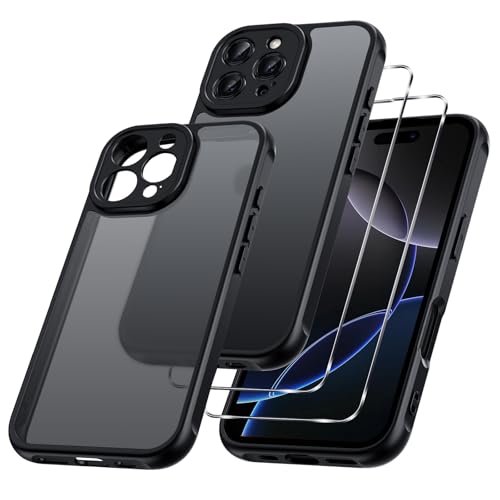 Phoona Matt Hülle für iPhone 16 Pro 6,3 Zoll, Handyhülle Stoßfest Kratzfest mit 2 Stück Schutzfolie, Schutzhülle Anti-Fingerabdruck Anti-Ölflecken Durchscheinende Rückseite, Schwarz Phoona Matt Hülle für iPhone 16 Pro 6,3 Zoll, Handyhülle Stoßfest Kratzfest mit 2 Stück Schutzfolie, Schutzhülle Anti-Fingerabdruck Anti-Ölflecken Durchscheinende Rückseite, Schwarz von Phoona