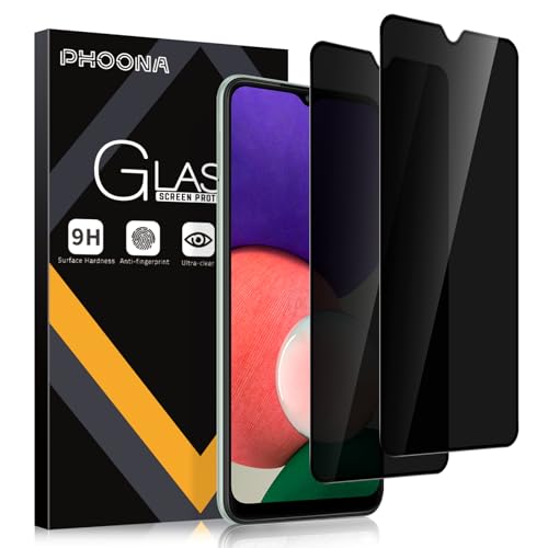 Phoona Sichtschutz Schutzfolie für Samsung Galaxy A22 5G, 2 Stück Anti Spy Displayschutzfolie, Privatsphäre Sichtschutzfolie 9H Härte Gehärtetes Glas Blasenfrei Privacy Folie von Phoona