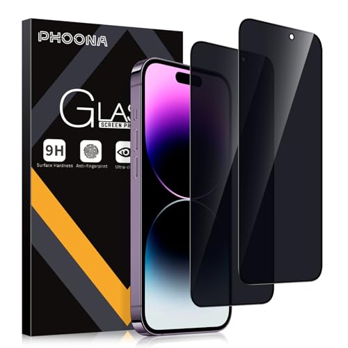 Phoona Sichtschutz Schutzfolie für iPhone 14 Pro 6.1",9H Härte Anti-Peep-Schutzglas,Anti-Kratzer,Anti-Spionage Schutz für den Bildschirm,2 Stück von Phoona