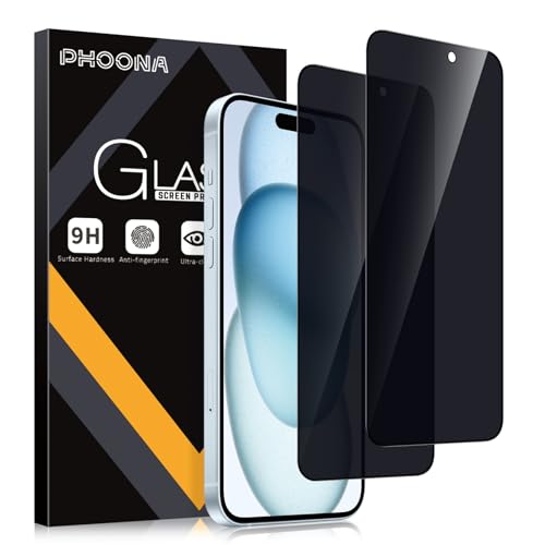 Phoona Sichtschutz Schutzfolie für iPhone 15 6.1",9H Härte Anti-Peep-Schutzglas,Anti-Kratzer,Anti-Spionage Schutz für den Bildschirm,2 Stück von Phoona