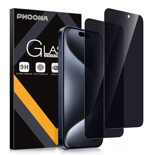 Phoona Sichtschutz Schutzfolie für iPhone 15 Pro 6.1",9H Härte Anti-Peep-Schutzglas,Anti-Kratzer,Anti-Spionage Schutz für den Bildschirm,2 Stück von Phoona