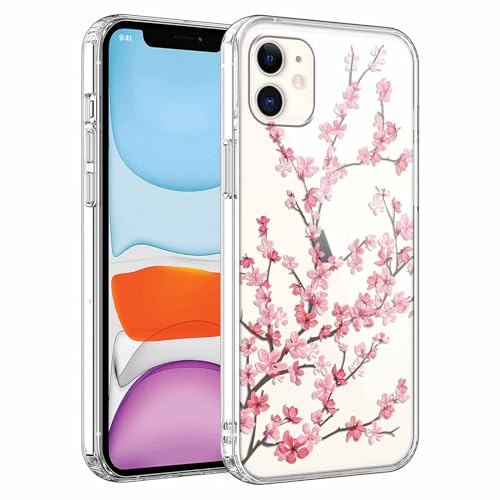 Phoona Transparent Handyhülle für iPhone 12 Mini Hülle 5,4",Pfirsichblüte Muster Frauen Mädchen Aesthetic Case, Dünn Weich Schlanke Silikon Slim Klar TPU Blume Stoßfest Schutzhülle von Phoona