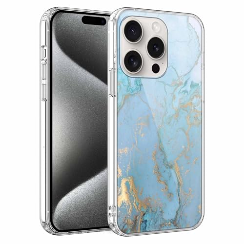 Phoona Transparent Handyhülle für iPhone 15 Pro Hülle 6,1",Türkis Marmor Muster Frauen Mädchen Aesthetic Case, Dünn Weich Schlanke Silikon Slim Klar TPU Stoßfest Schutzhülle,für iPhone 15 Pro von Phoona